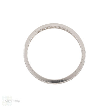 Art Deco Platinum Half Hoop Diamond Ring with Flower Engraving, Size L / 5.75.