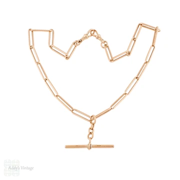 Victorian 9ct Gold Trombone Link Double Albert Chain with T-Bar, 18.5 inches (31.8g).