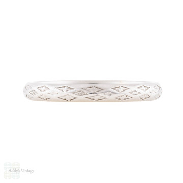 Vintage Engraved Platinum Wedding Ring, Size K / 5.25.