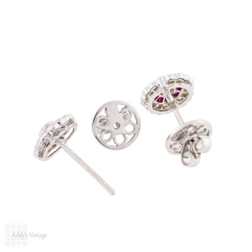 Diamond & Ruby 18ct White Gold Art Deco Style Target Earrings