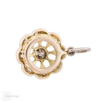Antique Floral Diamond Cluster Pendant, 15ct & Plat Snowflake Charm.