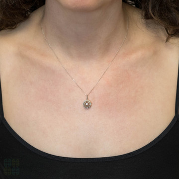 Antique Floral Diamond Cluster Pendant, 15ct & Plat Snowflake Charm.