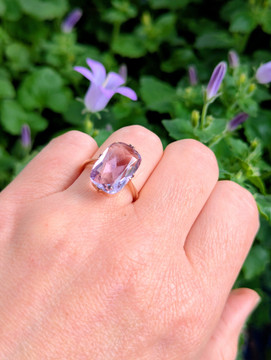 1920s Cushion Cut Solitaire  Amethyst Ring, 9ct Gold Double Claw Design.