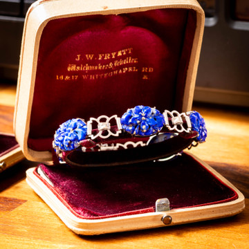 Vintage Carved Lapis Lazuli 9ct White Gold Bracelet