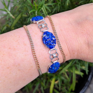 Vintage Carved Lapis Lazuli 9ct White Gold Bracelet
