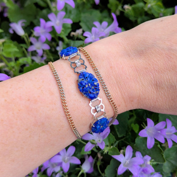 Vintage Carved Lapis Lazuli 9ct White Gold Bracelet