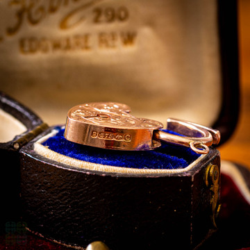 Engraved Antique 9ct Rose Gold Heart Padlock Pendant Clasp.