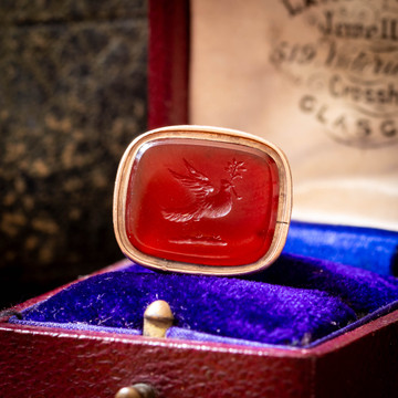 Antique Georgian Intaglio Dove with Olive Branch Carved Carnelian Fob