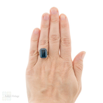 Large Vintage Emerald Cut Blue Synthetic Spinel in 9ct Gold Setting.