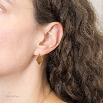 Art Deco 9ct Gold Diamond Shape Drop Earrings.