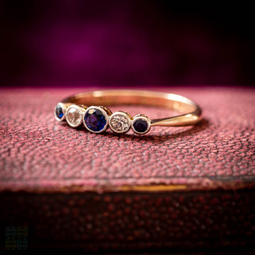 Antique Five Stone Sapphire Ring, 9ct & Platinum.