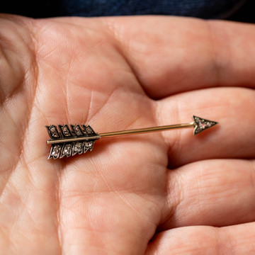 Victorian Rose Cut Diamond Arrow  Antique Jabot Pin Brooch, 15ct & Silver.