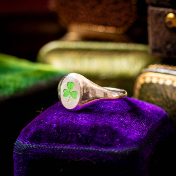 Antique Charles Horner Three Leaf Clover Enamel & Sterling Silver Ring.
