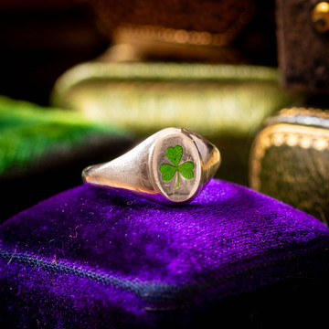 Antique Charles Horner Three Leaf Clover Enamel & Sterling Silver Ring.