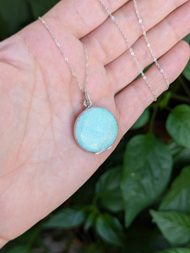 Edwardian Teal Blue Green Guilloche Enamel Locket, Sterling Silver Photograph Pendant.