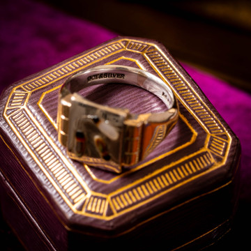 Antique Shibayama Insect Ring, 9ct Gold & Silver. Signet Style Two Tone Ring.