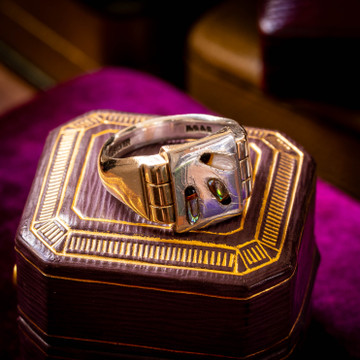 Antique Shibayama Insect Ring, 9ct Gold & Silver. Signet Style Two Tone Ring.