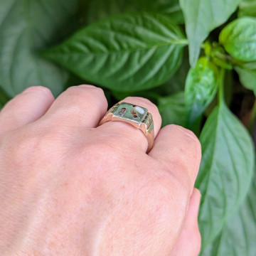 Antique Shibayama Insect Ring, 9ct Gold & Silver. Signet Style Two Tone Ring.