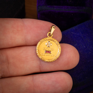 Vintage Laurel  Design French Qu'Hier Que Demain 18ct Gold Ruby & Diamond Augis Pendant.