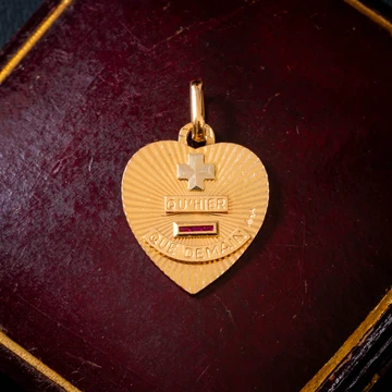 Vintage Qu'Hier Que Demain 18ct Gold French Love Heart Ruby Augis Pendant.