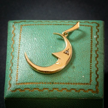 Vintage 9ct Gold Moon Pendant with White Sapphire Eye, Circa 1980s.