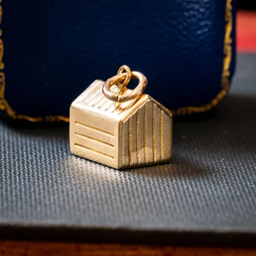 Vintage 9ct Gold Dog Charm Pendant, Dog in House with Ball Circa 1940s.