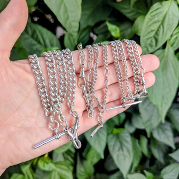 Heavy Antique Sterling Silver Graduated Curb Link Double Albert Chain Necklace 15.75 inches.