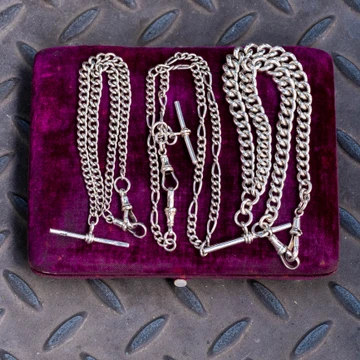 Sterling Silver Antique Fancy Link Double Albert Chain Necklace, 42.5 cm.