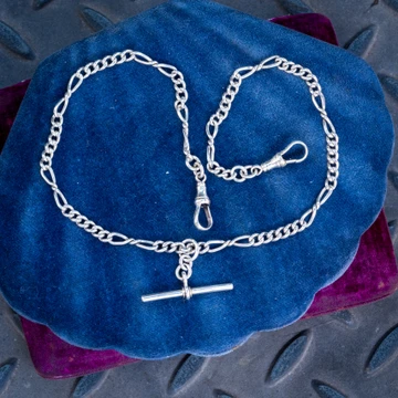 Sterling Silver Antique Fancy Link Double Albert Chain Necklace, 42.5 cm.