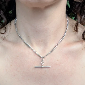 Sterling Silver Antique Fancy Link Double Albert Chain Necklace, 42.5 cm.