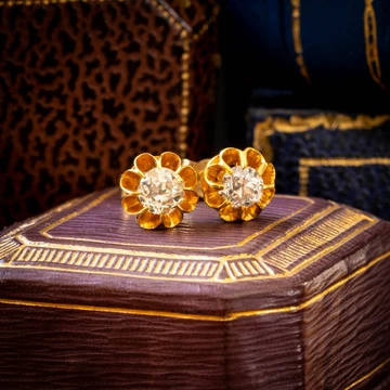 Old Mine Cut Diamond Stud Earrings, 0.80ctw in 12ct Yellow Gold with Report.