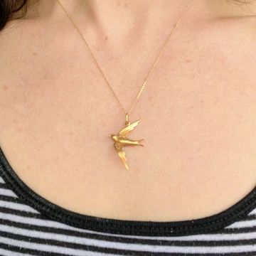 Antique 15ct Gold Swallow Pendant, Victorian Symbolism Flying Bird Charm.