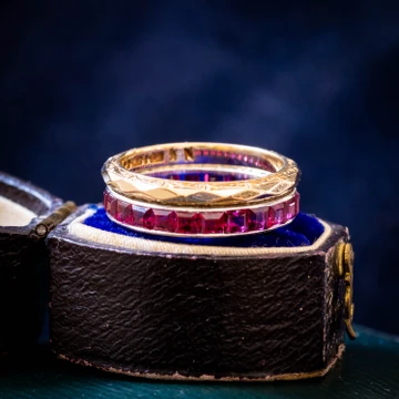 Vintage Ruby Channel Set Platinum Eternity Ring, Full Hoop Band. Size L / 5.75.