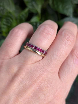 Vintage Ruby Channel Set Platinum Eternity Ring, Full Hoop Band. Size L / 5.75.