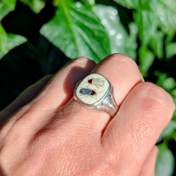 Vintage Shibayama Insect Ring, Silver Signet Style Bug Ring.