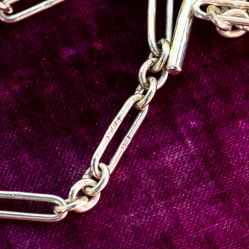 Vintage  Art Deco Trombone Link Sterling Silver Albert Chain Necklace, 42 cm.