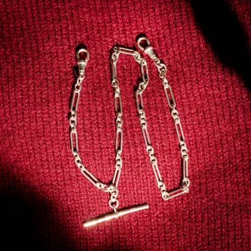 Vintage  Art Deco Trombone Link Sterling Silver Albert Chain Necklace, 42 cm.