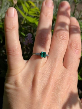 Vintage Platinum Set Emerald & Diamond Engagement Ring, Circa 1950s.