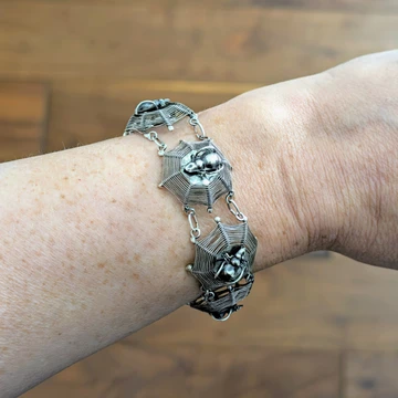 Antique Silver Filigree Victorian Spider Web Bracelet.