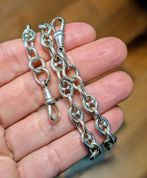 Antique Art Deco Sterling Silver Anchor Link Chain Necklace, 36.5 cm / 14.33 inches.