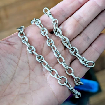 Antique Art Deco Sterling Silver Anchor Link Chain Necklace, 36.5 cm / 14.33 inches.