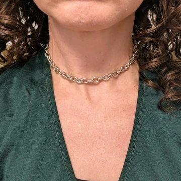 Antique Art Deco Sterling Silver Anchor Link Chain Necklace, 36.5 cm / 14.33 inches.