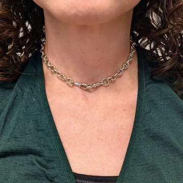 Antique Art Deco Sterling Silver Anchor Link Chain Necklace, 36.5 cm / 14.33 inches.