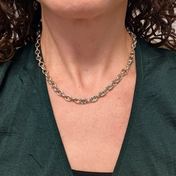 Antique Art Deco Sterling Silver Anchor Link Chain Necklace, 36.5 cm / 14.33 inches.