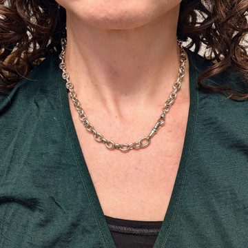 Antique Art Deco Sterling Silver Anchor Link Chain Necklace, 36.5 cm / 14.33 inches.