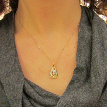 Art Deco Diamond Pendant. French Bold Geometric 1930s Two Tone Yellow & White Gold Pendant set with 3 Diamonds.