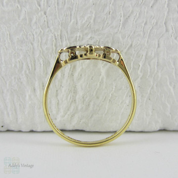 Art Deco Diamond Engagement Ring, Trilogy Diamond Ring in Engraved Platinum Setting, Circa 1920s - 1930s.