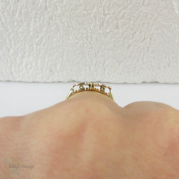 Art Deco Diamond Engagement Ring, Trilogy Diamond Ring in Engraved Platinum Setting, Circa 1920s - 1930s.