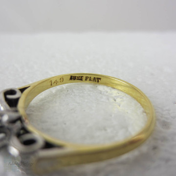 Art Deco Bow Shaped Engagement Ring, Unique Three Stone Diamond Ring with Engraved Design, Circa 1930s.