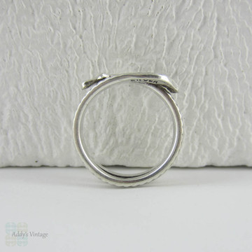 Edwardian Snake Ring, Antique Coiled Sterling Silver Engraved Snake Ring, Circa 1900s.